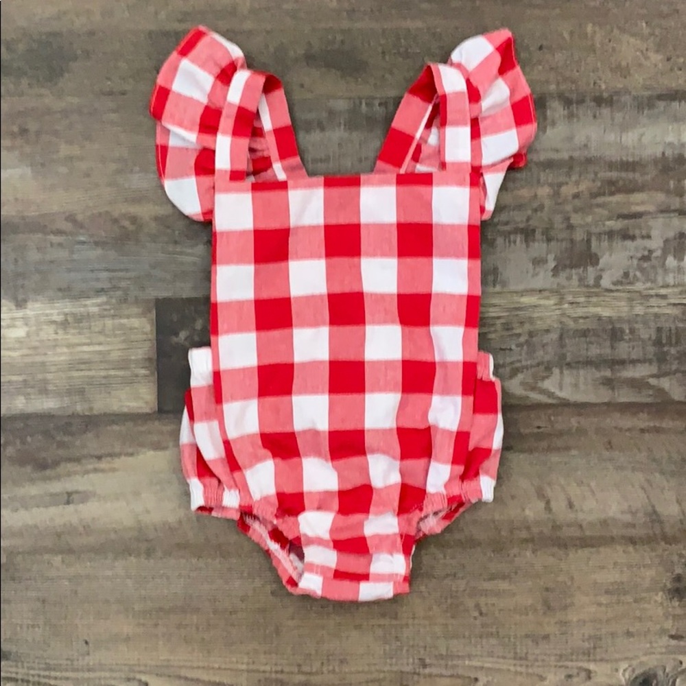 Red Picnic Print Ruffle onesize